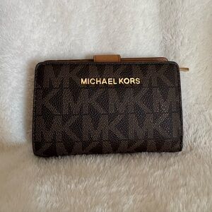 Michael Kors Dark Brown Wallet with Gold Logo